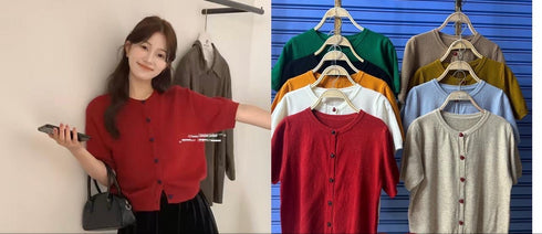 Women Knitted Short Sleeves Tops